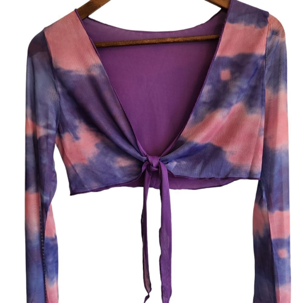 SHEIN Two Piece Pink and Purple Tie Dye Crop Top and Skirt Set‎